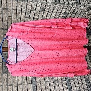 Worthington Ladies Blouse Sz XL Coral Polka dot